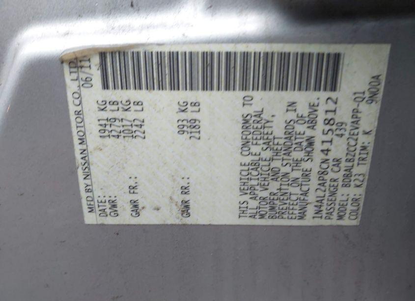 Photo 9 of 2012 Nissan Altima 2.5 S (VIN 1N4AL2AP8CN415812)