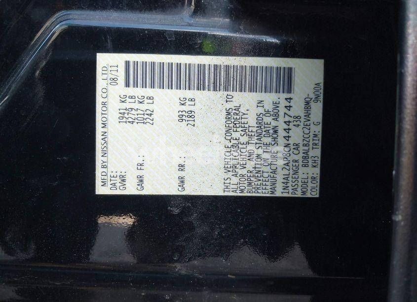 Photo 9 of 2012 Nissan Altima 2.5 SL (VIN 1N4AL2AP8CN444744)