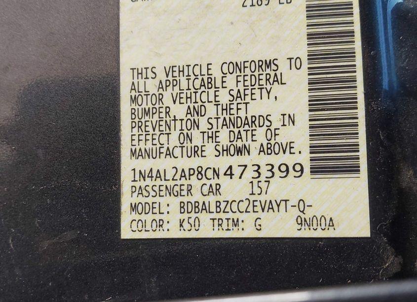 Photo 9 of 2012 Nissan Altima 2.5 S (VIN 1N4AL2AP8CN473399)