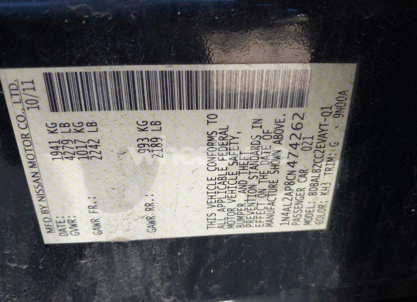 Photo 9 of 2012 Nissan Altima 2.5 S (VIN 1N4AL2AP8CN474262)