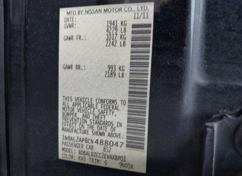 Photo 9 of 2012 Nissan Altima 2.5 S (VIN 1N4AL2AP8CN488047)