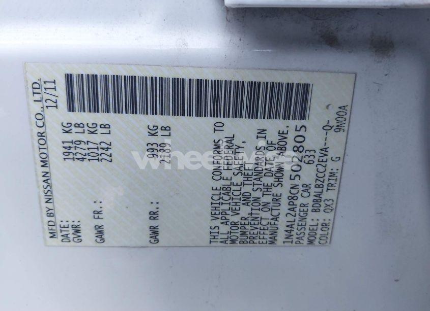 Photo 9 of 2012 Nissan Altima 2.5 S (VIN 1N4AL2AP8CN502805)