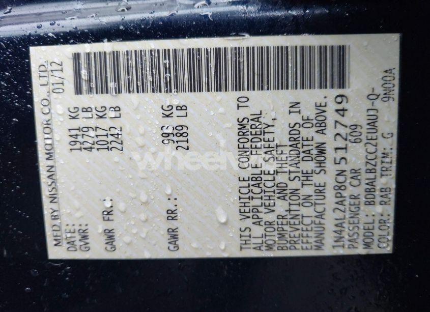 Photo 9 of 2012 Nissan Altima 2.5 S (VIN 1N4AL2AP8CN512749)