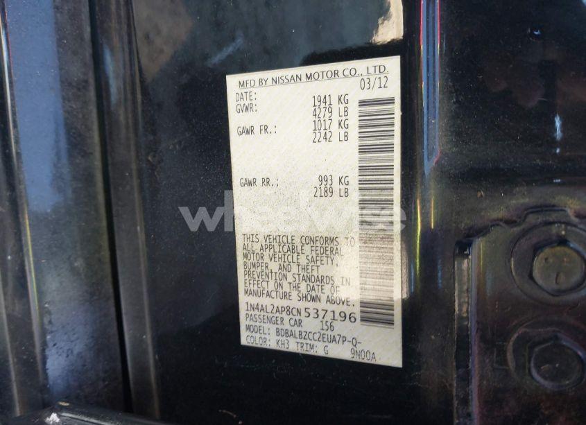 Photo 9 of 2012 Nissan Altima 2.5 S (VIN 1N4AL2AP8CN537196)