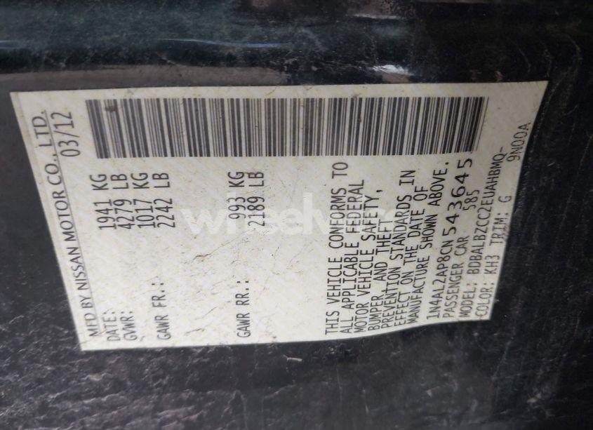 Photo 9 of 2012 Nissan Altima 2.5 S (VIN 1N4AL2AP8CN543645)