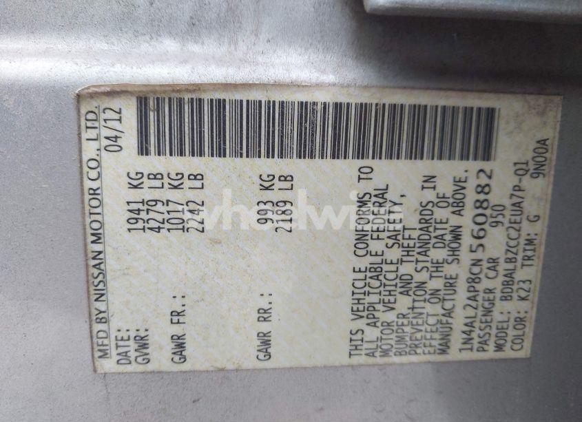 Photo 9 of 2012 Nissan Altima 2.5 S (VIN 1N4AL2AP8CN560882)