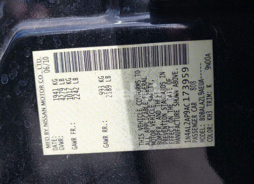 Photo 9 of 2010 Nissan Altima 2.5 (VIN 1N4AL2AP9AC173959)