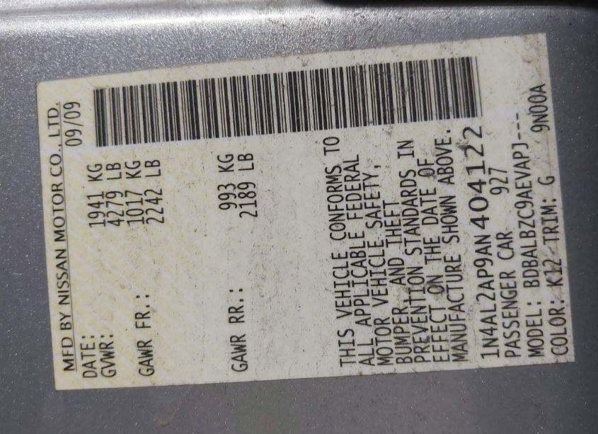 Photo 9 of 2010 Nissan Altima 2.5 S (VIN 1N4AL2AP9AN404122)