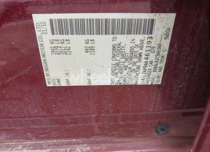 Photo 9 of 2010 Nissan Altima 2.5 S (VIN 1N4AL2AP9AN461193)