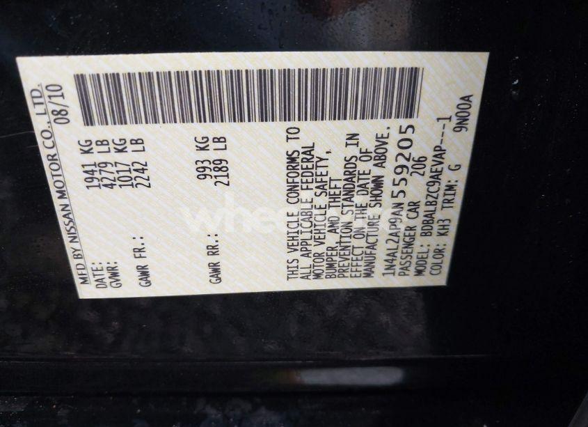 Photo 9 of 2010 Nissan Altima 2.5 S (VIN 1N4AL2AP9AN559205)