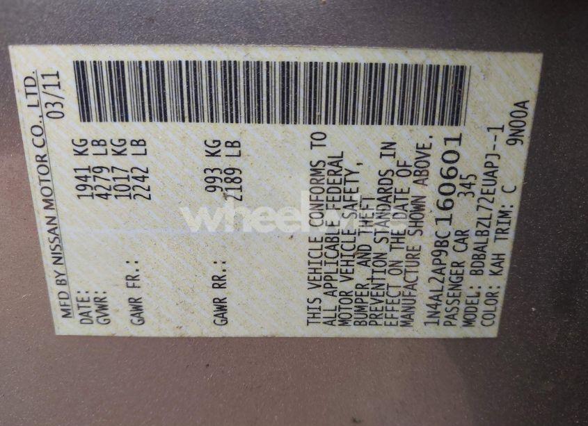 Photo 9 of 2011 Nissan Altima 2.5 S (VIN 1N4AL2AP9BC160601)