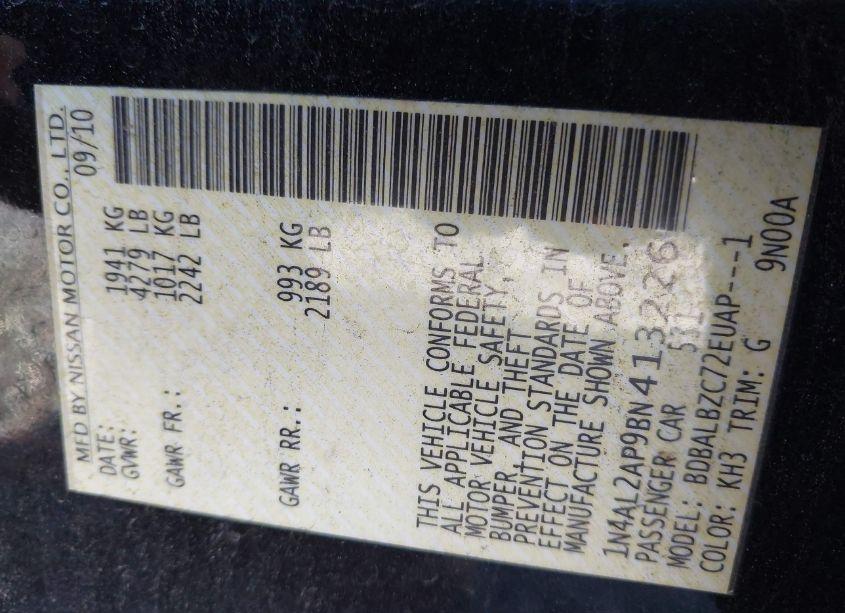 Photo 9 of 2011 Nissan Altima 2.5 S (VIN 1N4AL2AP9BN413226)