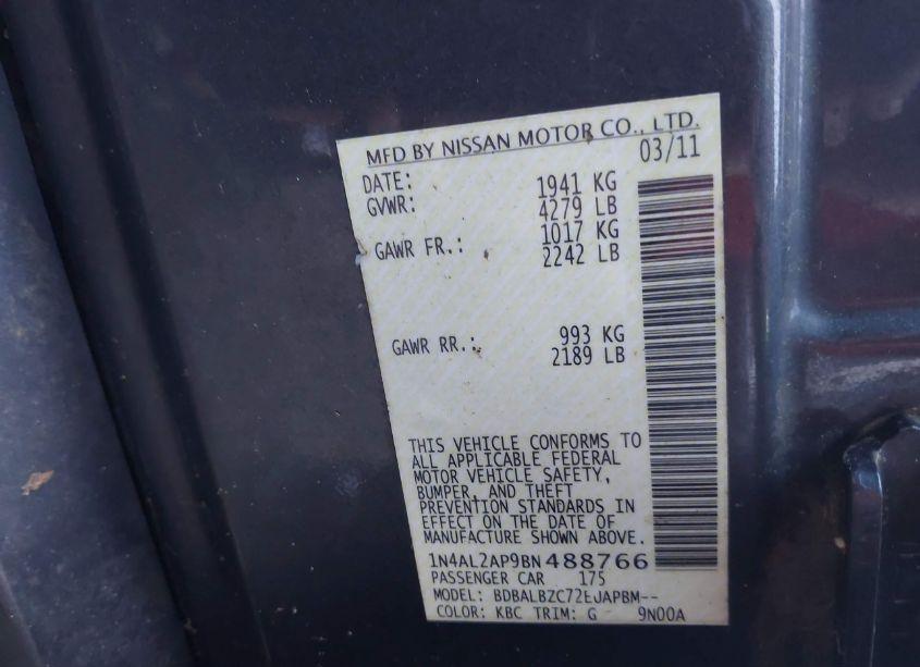 Photo 9 of 2011 Nissan Altima 2.5 S (VIN 1N4AL2AP9BN488766)