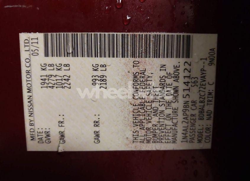 Photo 9 of 2011 Nissan Altima 2.5 S (VIN 1N4AL2AP9BN514122)