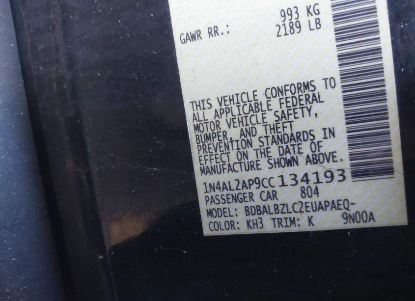 Photo 9 of 2012 Nissan Altima 2.5 S (VIN 1N4AL2AP9CC134193)