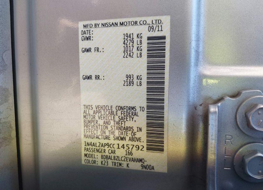 Photo 9 of 2012 Nissan Altima 2.5 S (VIN 1N4AL2AP9CC145792)