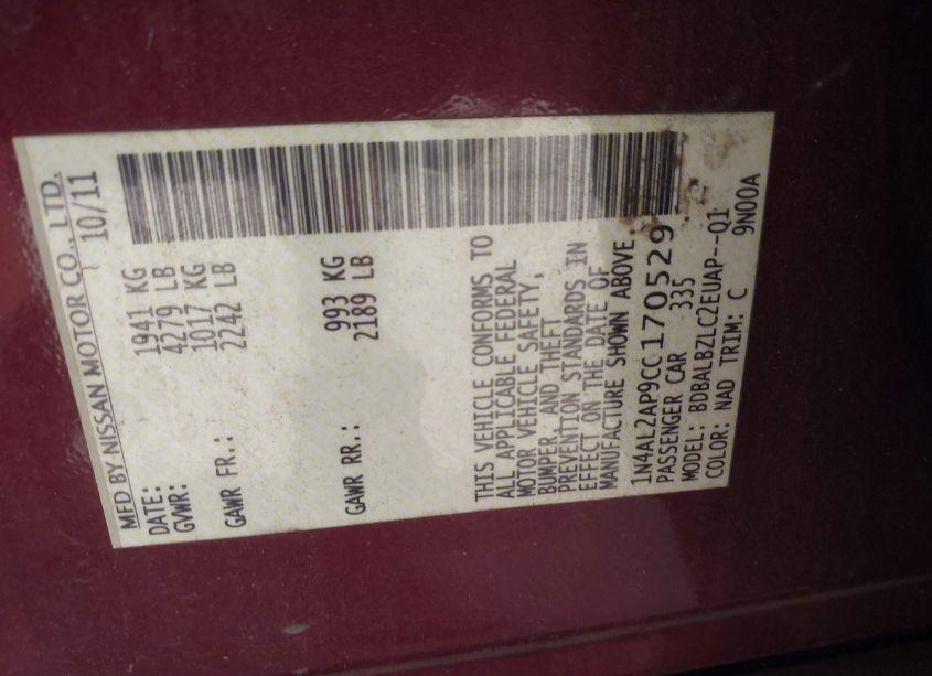 Photo 9 of 2012 Nissan Altima 2.5 S (VIN 1N4AL2AP9CC170529)