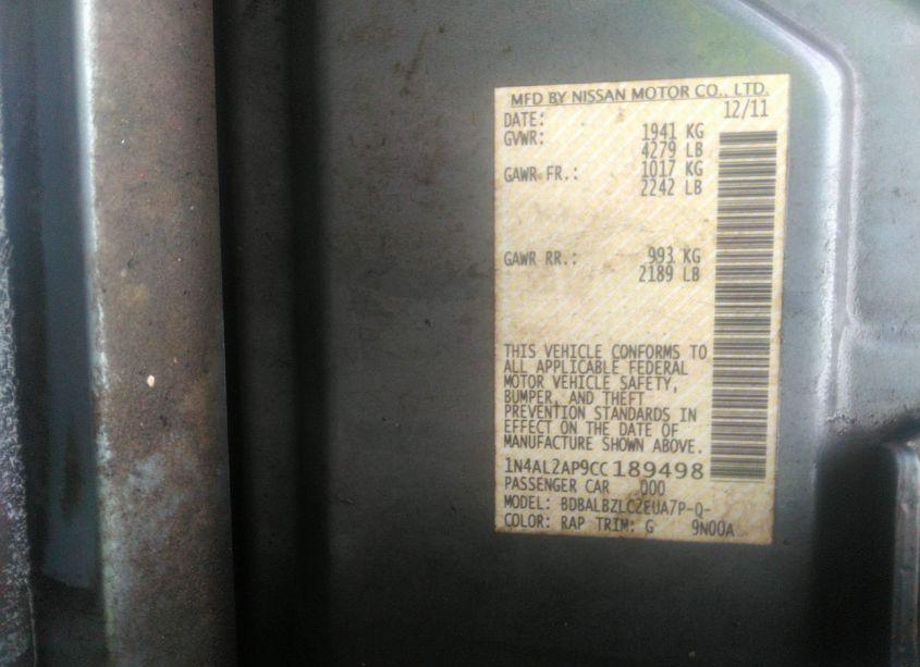 Photo 9 of 2012 Nissan Altima 2.5 S (VIN 1N4AL2AP9CC189498)