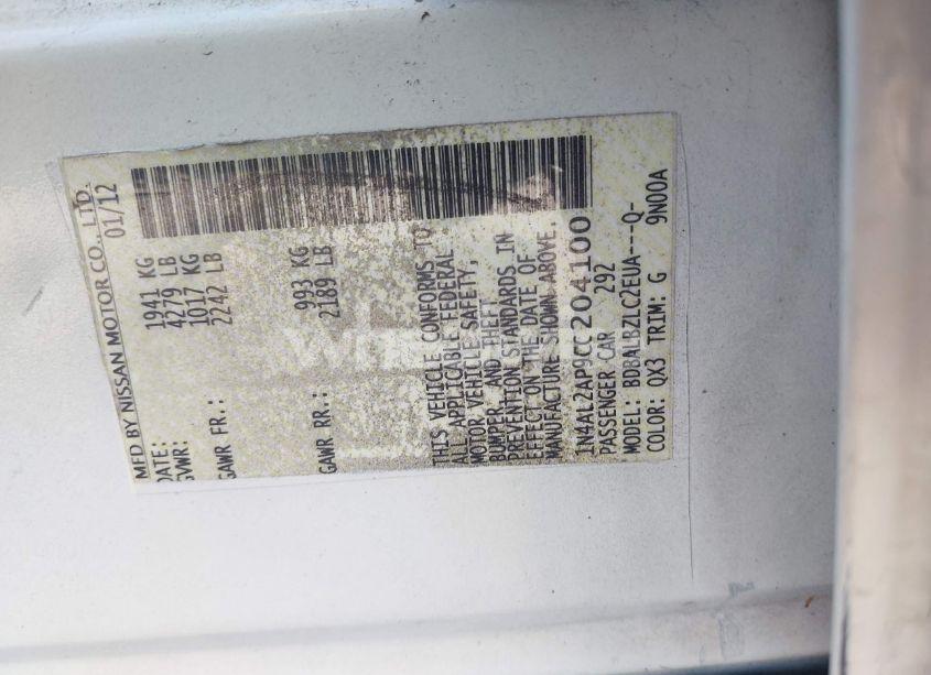 Photo 9 of 2012 Nissan Altima 2.5 S (VIN 1N4AL2AP9CC204100)