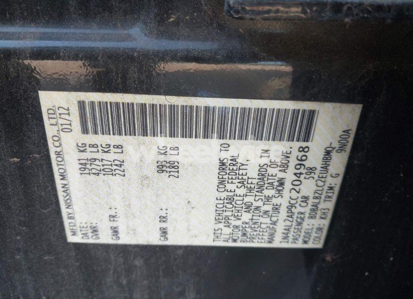 Photo 9 of 2012 Nissan Altima 2.5 S (VIN 1N4AL2AP9CC204968)