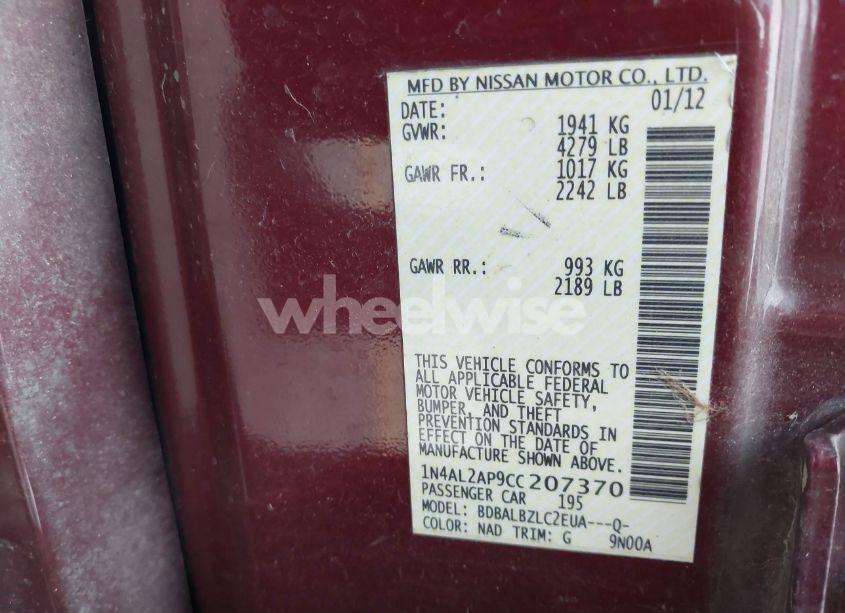 Photo 9 of 2012 Nissan Altima 2.5 S (VIN 1N4AL2AP9CC207370)