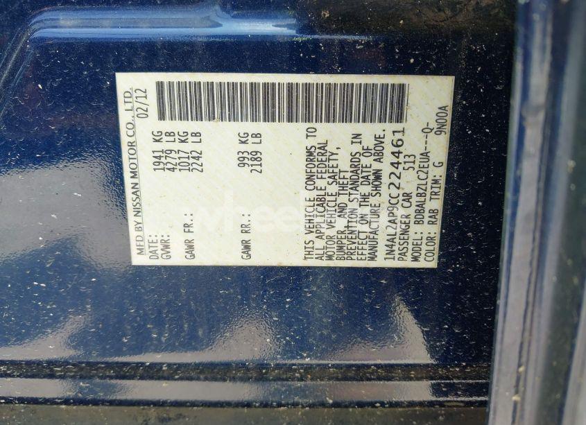 Photo 9 of 2012 Nissan Altima 2.5 S (VIN 1N4AL2AP9CC224461)