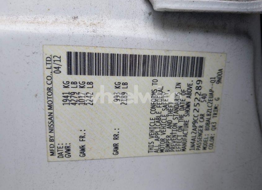 Photo 9 of 2012 Nissan Altima 2.5 S (VIN 1N4AL2AP9CC252289)