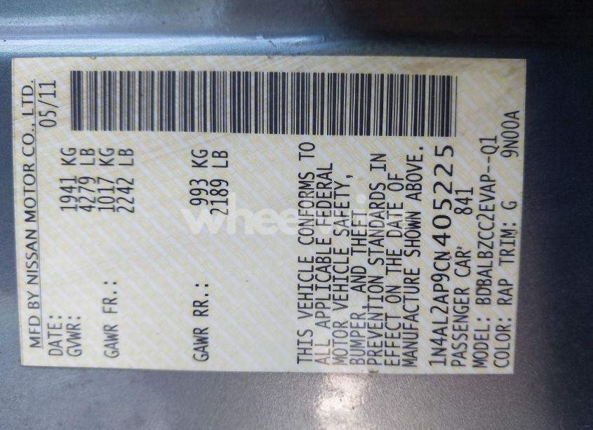 Photo 9 of 2012 Nissan Altima 2.5 S (VIN 1N4AL2AP9CN405225)