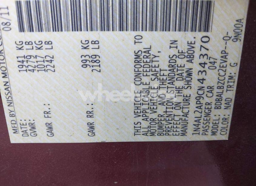 Photo 9 of 2012 Nissan Altima 2.5 S (VIN 1N4AL2AP9CN434370)