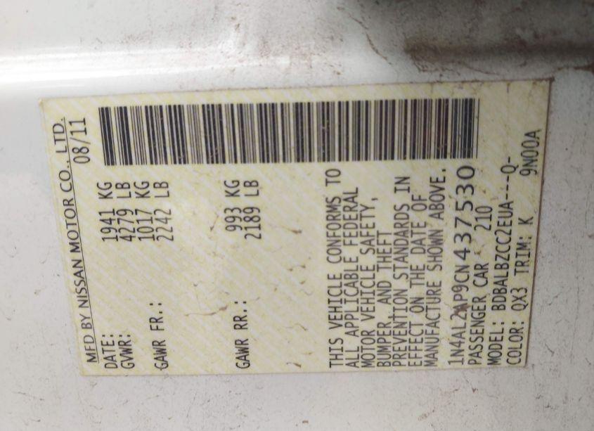 Photo 9 of 2012 Nissan Altima 2.5 S (VIN 1N4AL2AP9CN437530)