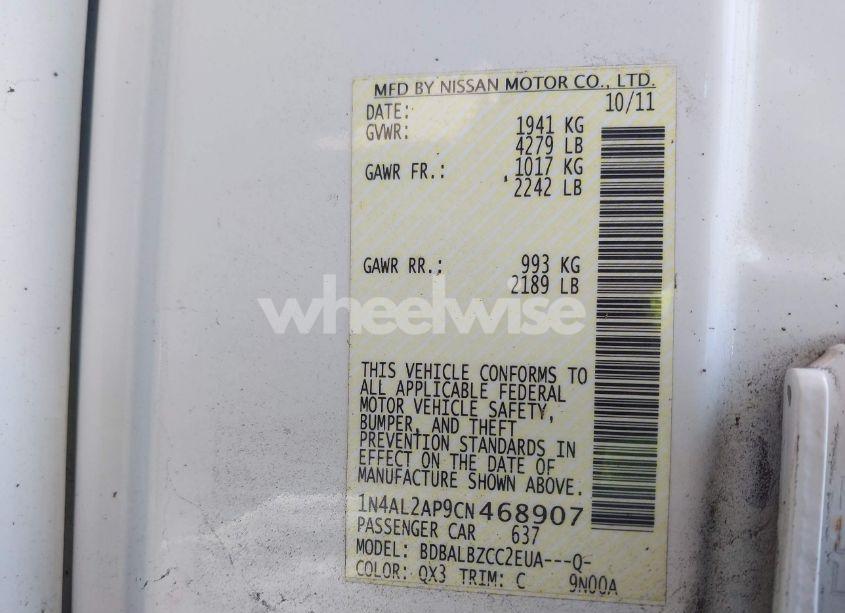 Photo 9 of 2012 Nissan Altima 2.5 S (VIN 1N4AL2AP9CN468907)