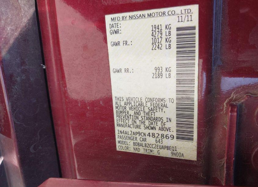 Photo 9 of 2012 Nissan Altima 2.5 S (VIN 1N4AL2AP9CN482869)