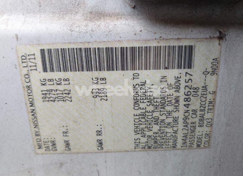 Photo 9 of 2012 Nissan Altima 2.5 S (VIN 1N4AL2AP9CN486257)