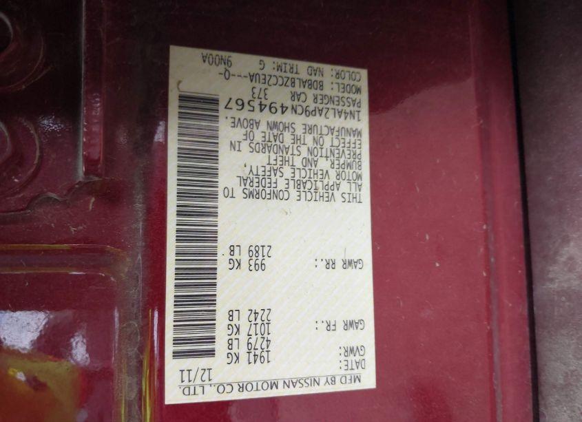 Photo 9 of 2012 Nissan Altima 2.5 S (VIN 1N4AL2AP9CN494567)