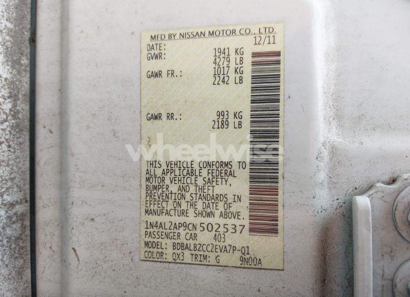 Photo 9 of 2012 Nissan Altima 2.5 S (VIN 1N4AL2AP9CN502537)