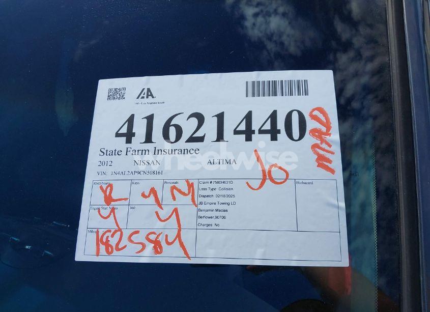 Photo 17 of 2012 Nissan Altima 2.5 S (VIN 1N4AL2AP9CN508161)