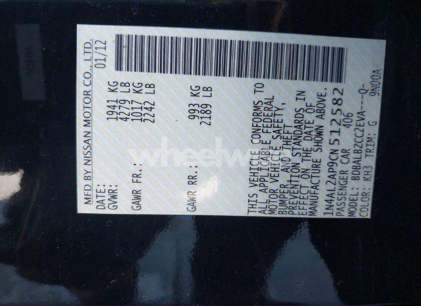 Photo 9 of 2012 Nissan Altima 2.5 S (VIN 1N4AL2AP9CN512582)