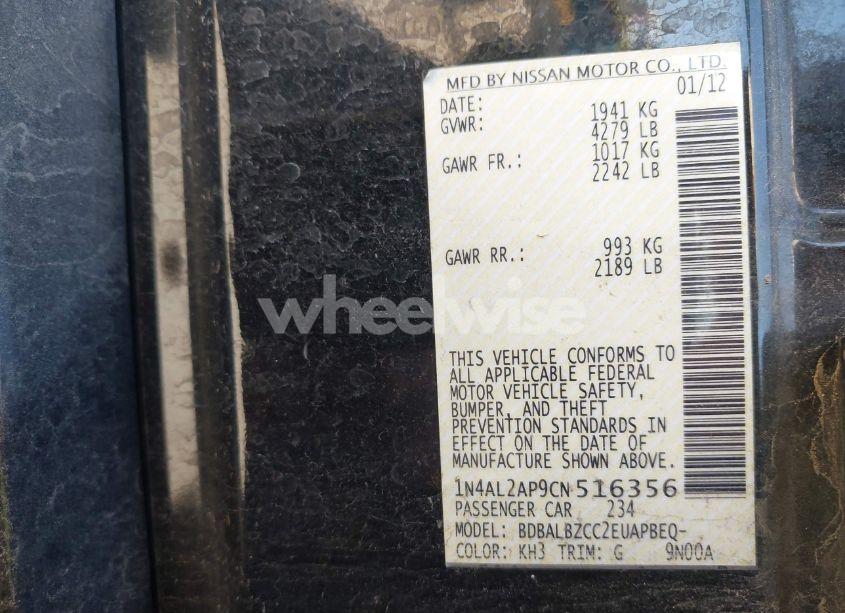 Photo 9 of 2012 Nissan Altima 2.5 S (VIN 1N4AL2AP9CN516356)