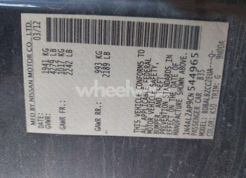 Photo 9 of 2012 Nissan Altima 2.5 S (VIN 1N4AL2AP9CN544965)