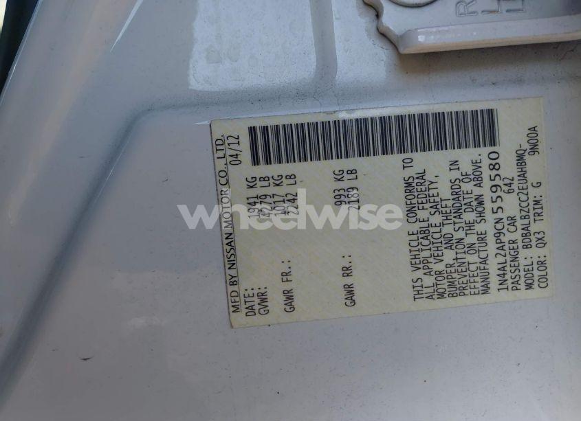 Photo 9 of 2012 Nissan Altima 2.5 SL (VIN 1N4AL2AP9CN559580)