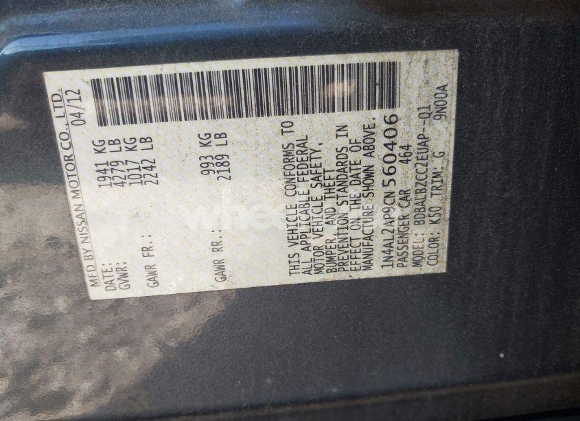 Photo 9 of 2012 Nissan Altima 2.5 S (VIN 1N4AL2AP9CN560406)