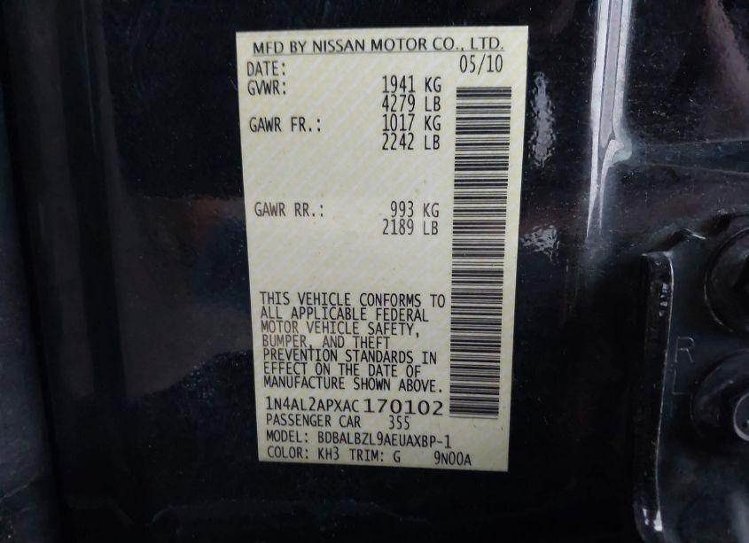 Photo 9 of 2010 Nissan Altima 2.5 S (VIN 1N4AL2APXAC170102)