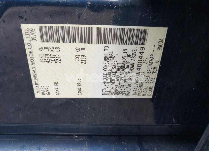 Photo 9 of 2010 Nissan Altima 2.5 S (VIN 1N4AL2APXAN400449)