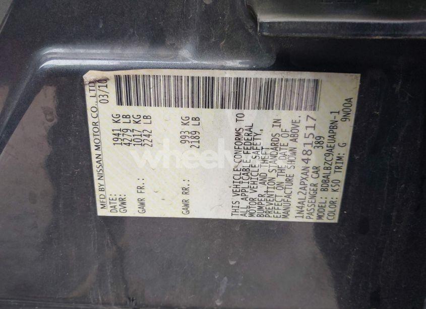 Photo 9 of 2010 Nissan Altima 2.5 S (VIN 1N4AL2APXAN481517)