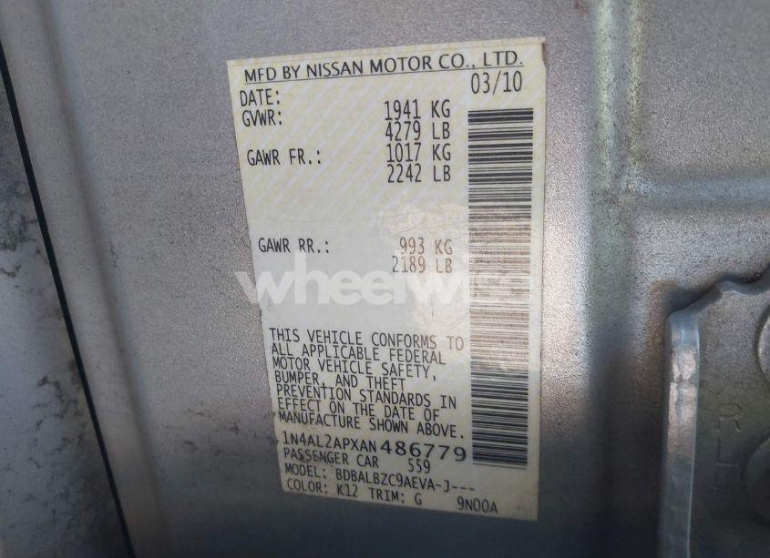 Photo 9 of 2010 Nissan Altima 2.5 S (VIN 1N4AL2APXAN486779)