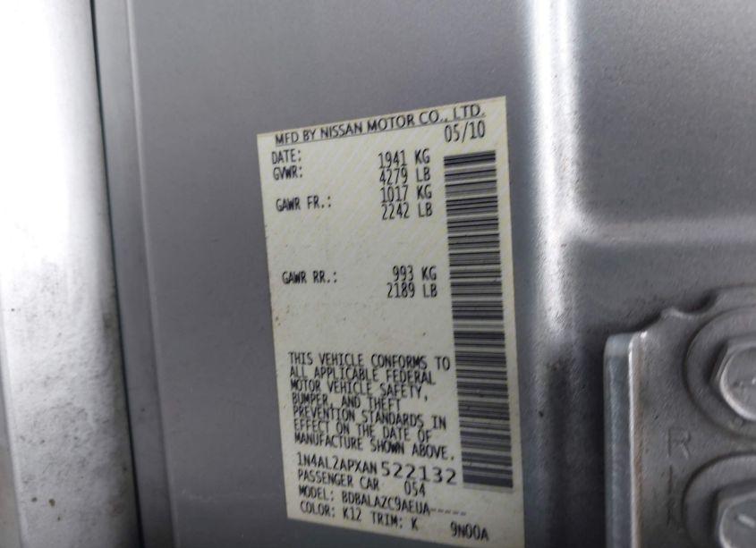 Photo 9 of 2010 Nissan Altima 2.5 (VIN 1N4AL2APXAN522132)