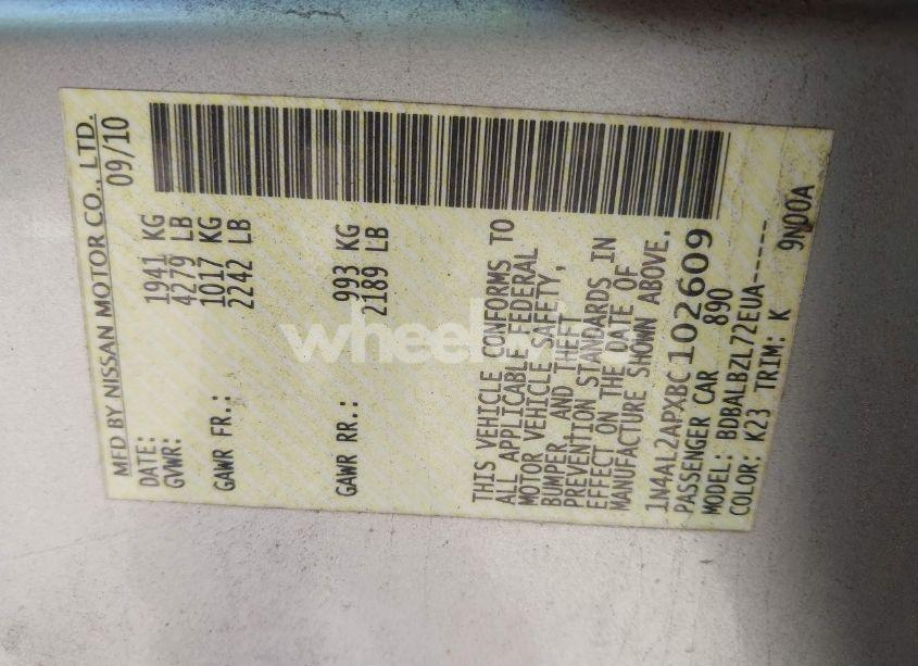 Photo 9 of 2011 Nissan Altima 2.5 S (VIN 1N4AL2APXBC102609)