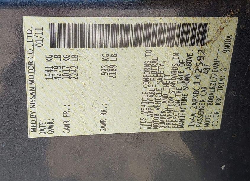 Photo 9 of 2011 Nissan Altima 2.5 S (VIN 1N4AL2APXBC142592)