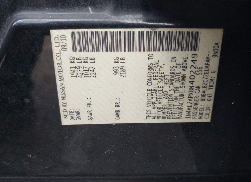 Photo 9 of 2011 Nissan Altima 2.5 S (VIN 1N4AL2APXBN402249)