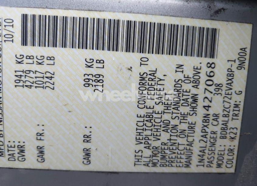 Photo 9 of 2011 Nissan Altima 2.5 S (VIN 1N4AL2APXBN427068)